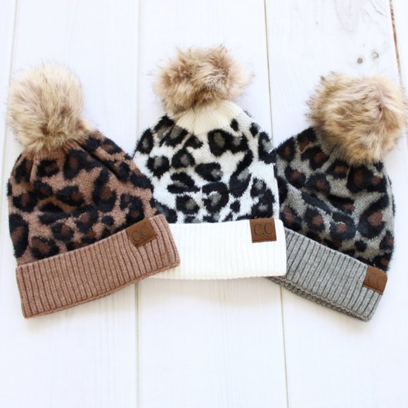 CC Leopard Fur Pom Beanie - Picture 2 of 2